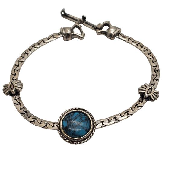 Goldette Silver Tone Bracelet Faux Turquoise Southwest Boho Chain Vintage 1960s - Picture 1 of 9
